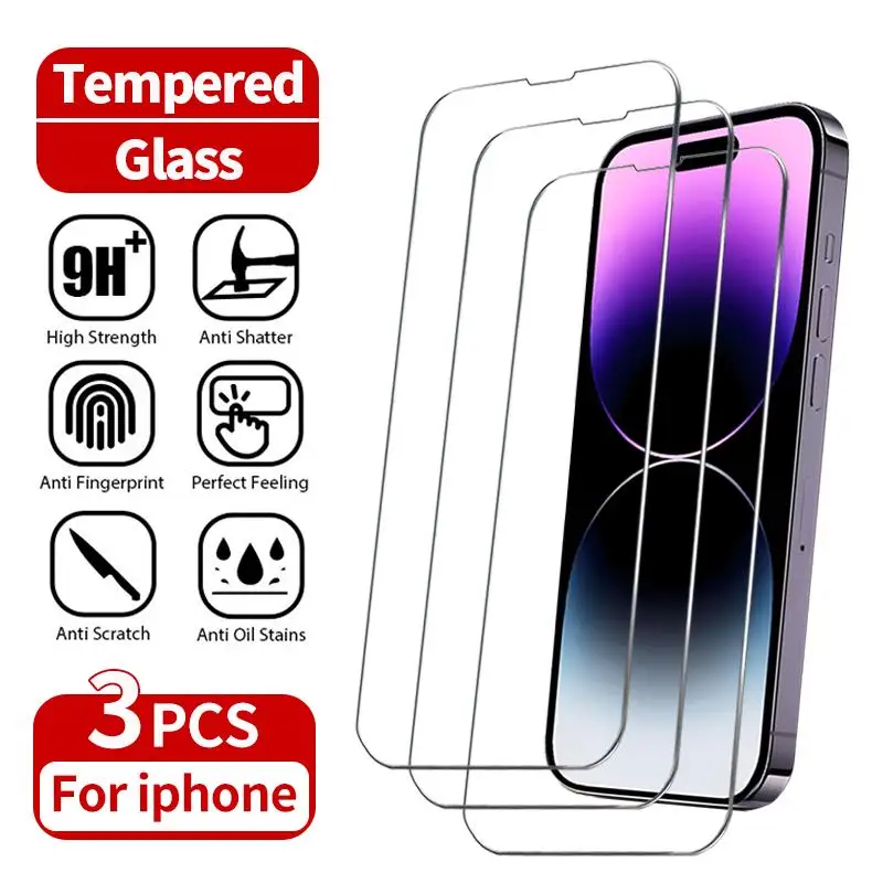 3 pezzi HD protezione schermo a copertura totale per iPhone 16 15 14 13 12 11 Pro Max 14 15 16 Plus vetro di protezione in vetro temperato ﻿
