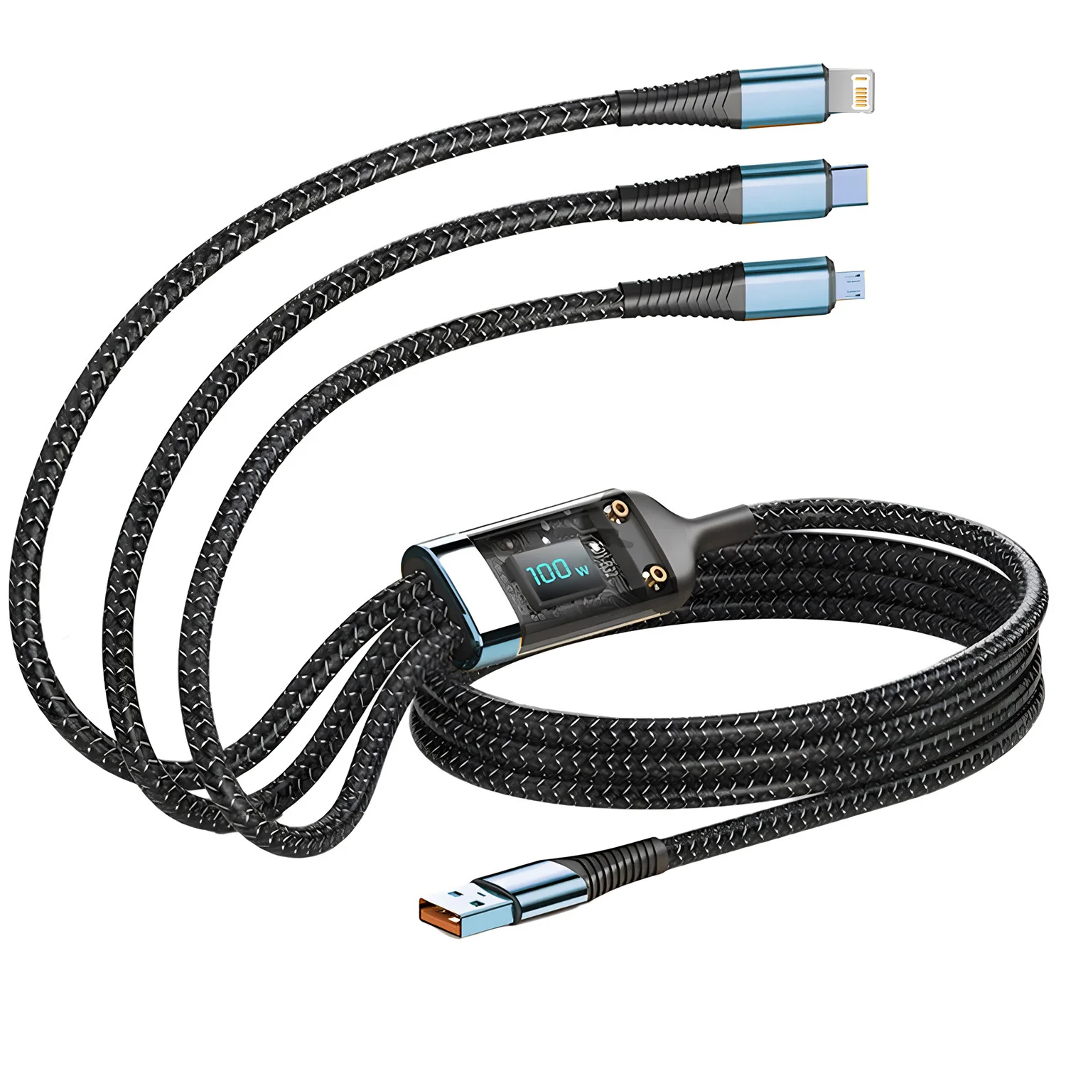 100W Super Rápido Carregamento USB C Tipo 3 Em 1 Cabo de Dados Com Luz Para IPhone Samsung Xiaomi Huawei Cabos de Carregamento Rápido