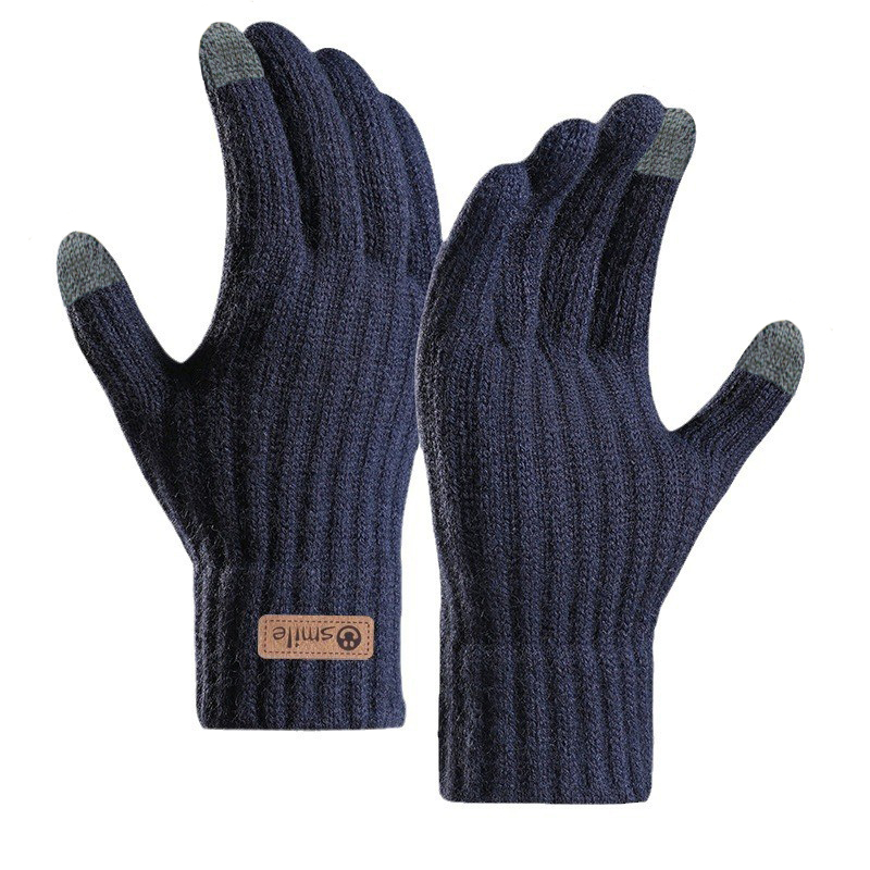 2024 new men's warm gloves winter touch screen plus fleece gloves cold warm wool knitted gloves