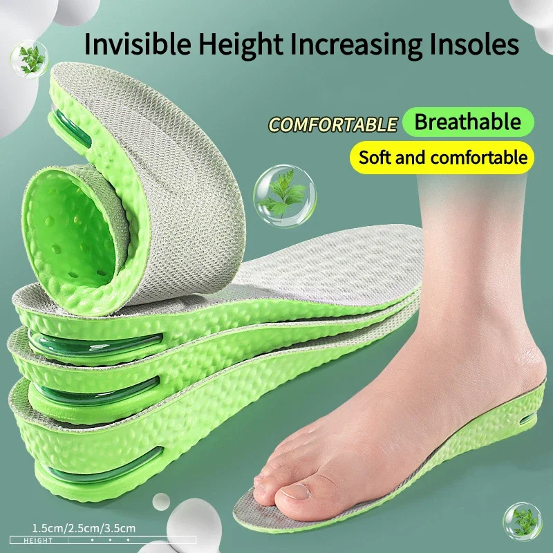 1Pair New Air Cushion Height Enhancement Insoles Breathable Sweat & Anti-Odor Shock Absorbing Sports Shoe Inserts