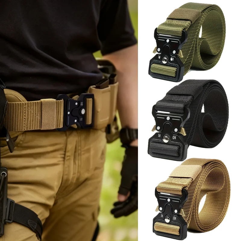 Cintura da uomo in tela di alta qualità Cintura multifunzionale da esterno Sport Abbigliamento quotidiano Jeans Cintura tattica regolabile per carichi pesanti ﻿