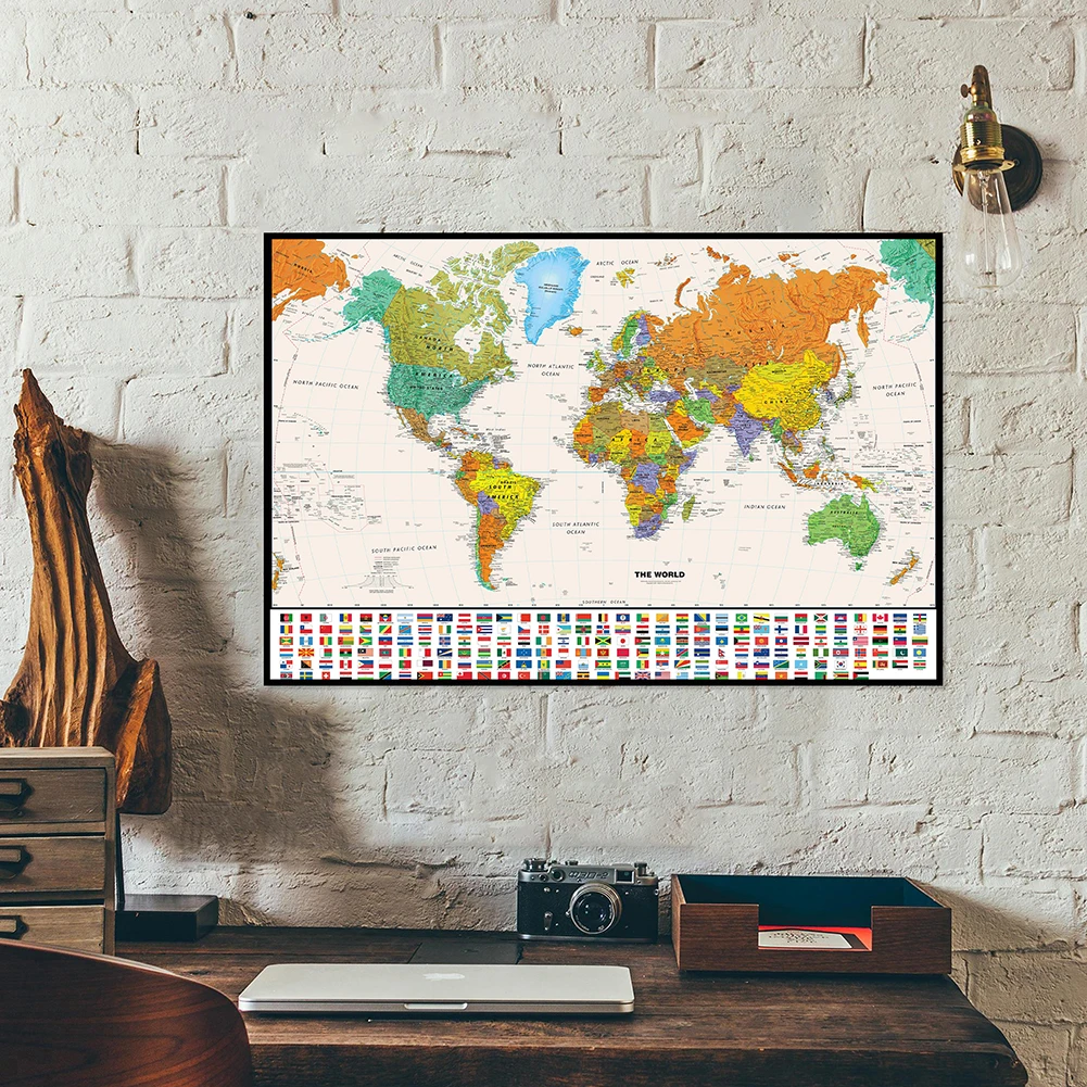 The World Retro Map Spray Canvas Painting Wall Art Poster Decorative Hanging Picture School Supplies Room Home Decor 60 * 40cm