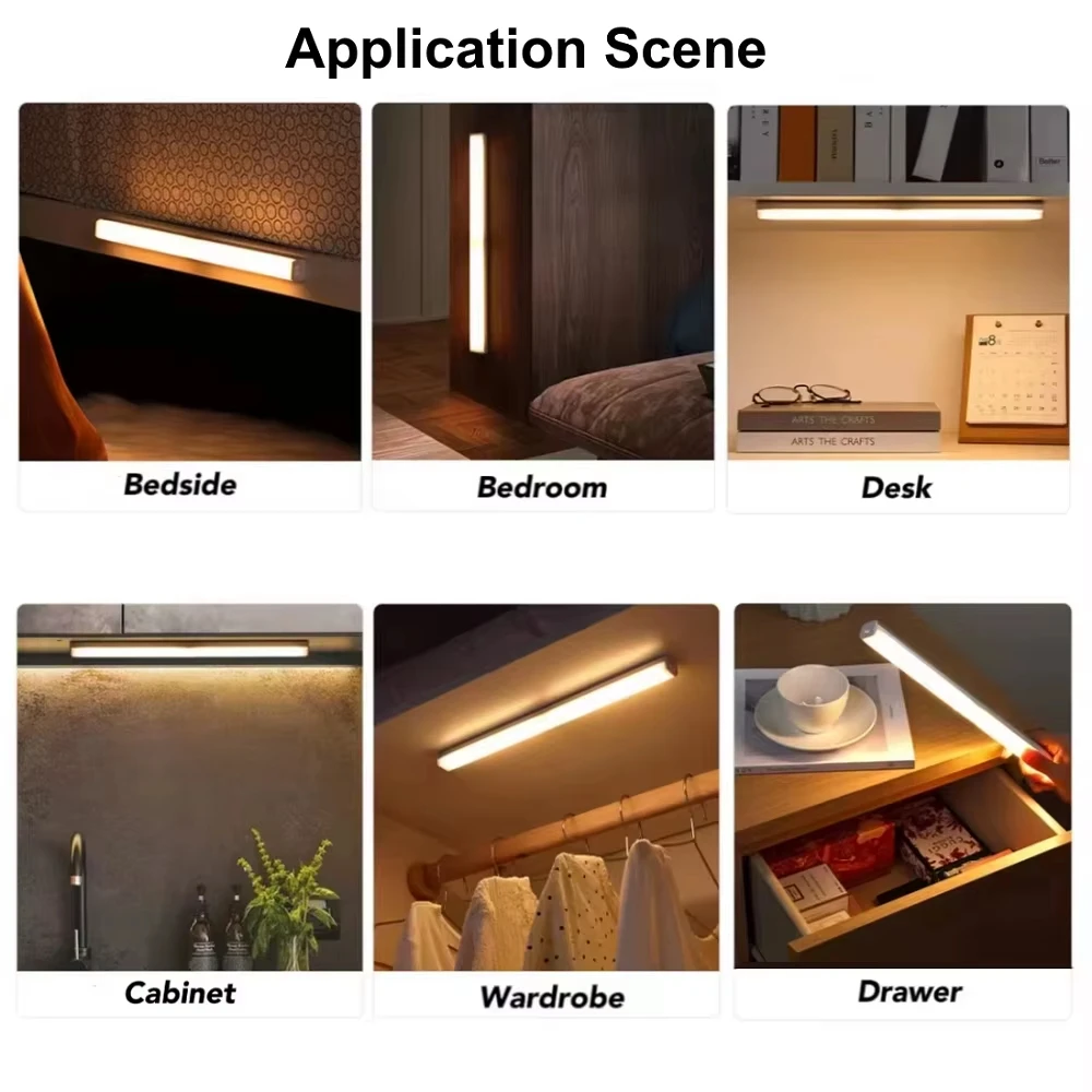 Wireless LED Night Light Motion Sensor Induction USB Rechargeable Portable Cordless Magnetic Cabinet Lamp for Kitchen Bedside
