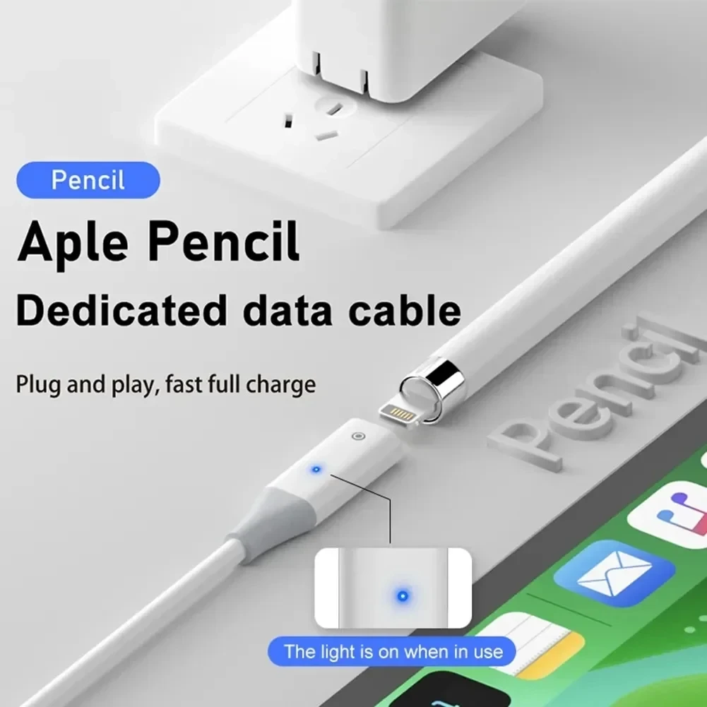 สายชาร์จสไตลัส USB A/Type-C สายชาร์จส่วนต่อขยายชายกับหญิงพร้อมไฟแสดงสถานะสําหรับ Apple Pencil Generation 1