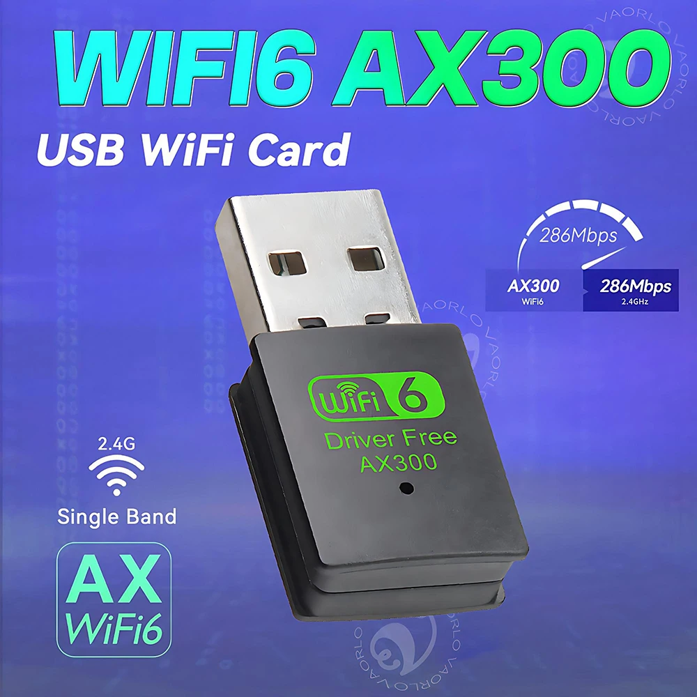 WIFI6 USB Wireless Network Card Adapter AX300 802.11AX 2.4GHz WI-FI Receiver Mini Dongle For PC Laptop Windows7/10/11 Drive Free