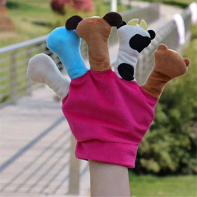 Cartoon Animal Toddler Puppet Plush Finger Toy With Safety Mirror Children Educational Hand Puppet ParentChild Interactive Glove
