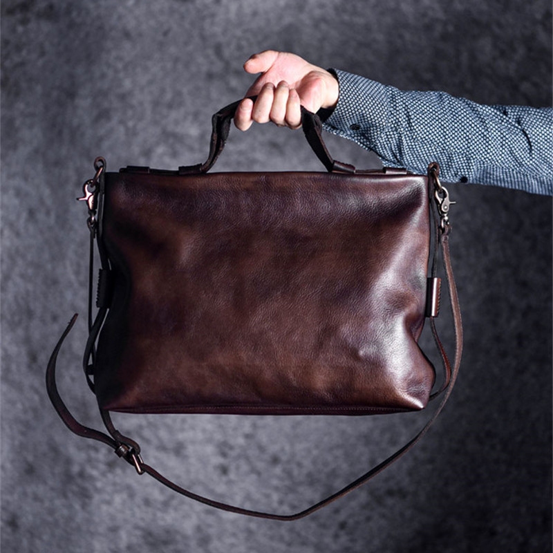 Fashion Vintage Genuine Leather Ladies Men's Handbag Outdoor Daily Office Laptop Lawyer Real Cowhide Shoulder Messenger Bag