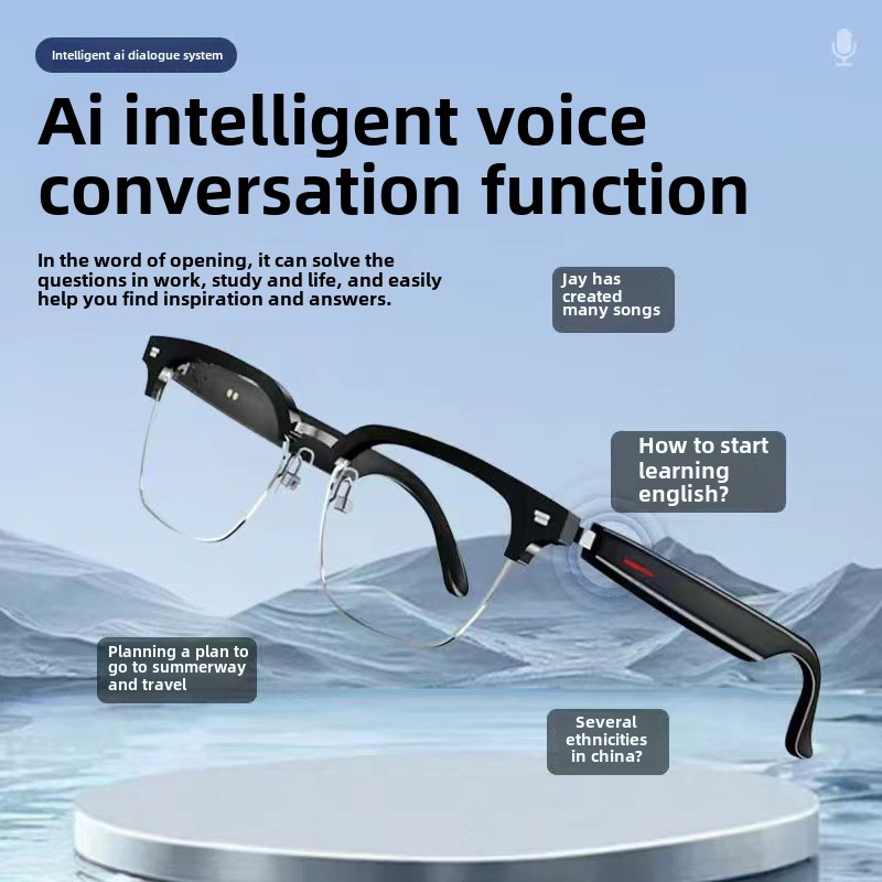 Óculos inteligentes Óculos de tradução AI com tradução em tempo real em mais de 100 idiomas Microfone embutido de música Bluetooth