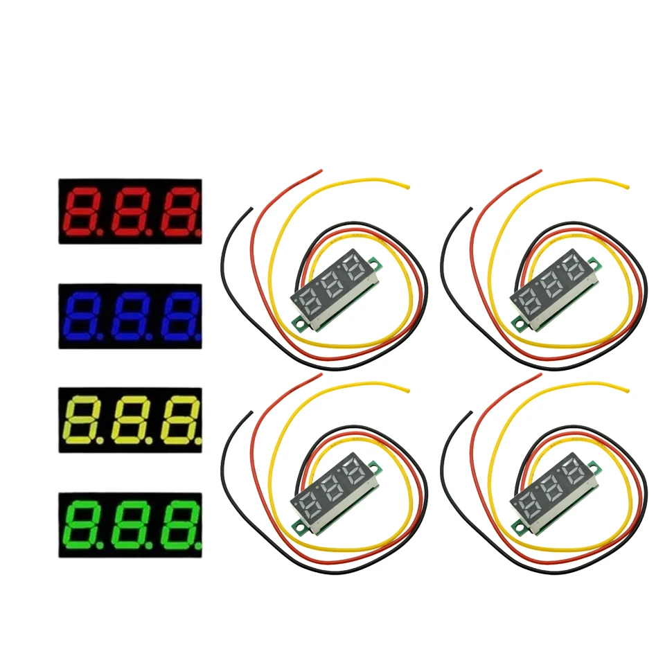 4pcs 디지털 미니 디지털 전압계 0.28 인치 3 라인 0-100V 디지털 전압계 게이지 테스터 LED 디스플레이 패널 전압계