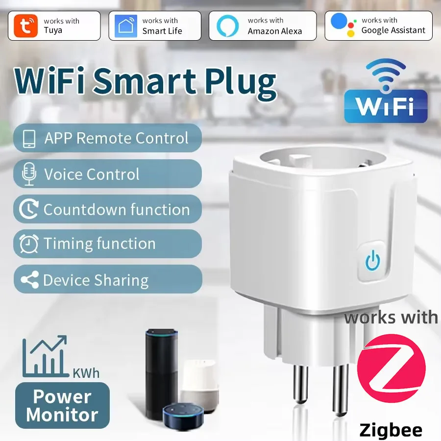 Tuya 16/20A enchufe inteligente WiFi ZigBee 3,0 enchufe Monitor de potencia de la UE función de sincronización BT enchufe inteligente para Alexa Google Home Smart Life