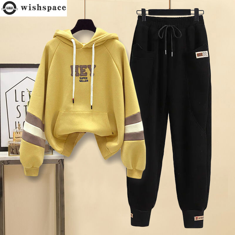 Sudadera con capucha y letras cosidas en contraste para mujer, ropa de trabajo informal, pantalones, conjunto de dos piezas, traje deportivo para correr, verano