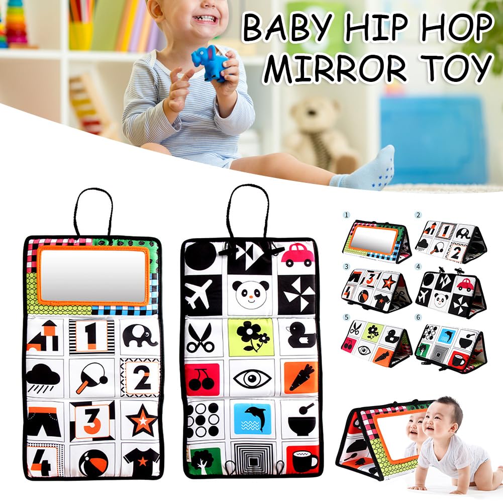 Baby Tummy Time Black and White Newborn Mirror Toys for Babies Montessori Development Crawl High Contrast Activity Sensory Toy