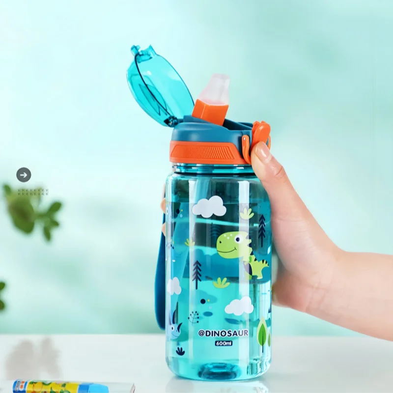 600ml Dinosaurus Waterfles Voor Kinderen Water Sippy Cup Met Siliconen Stro Lekvrij Plastic Waterflessen Zomer Kids Water cup