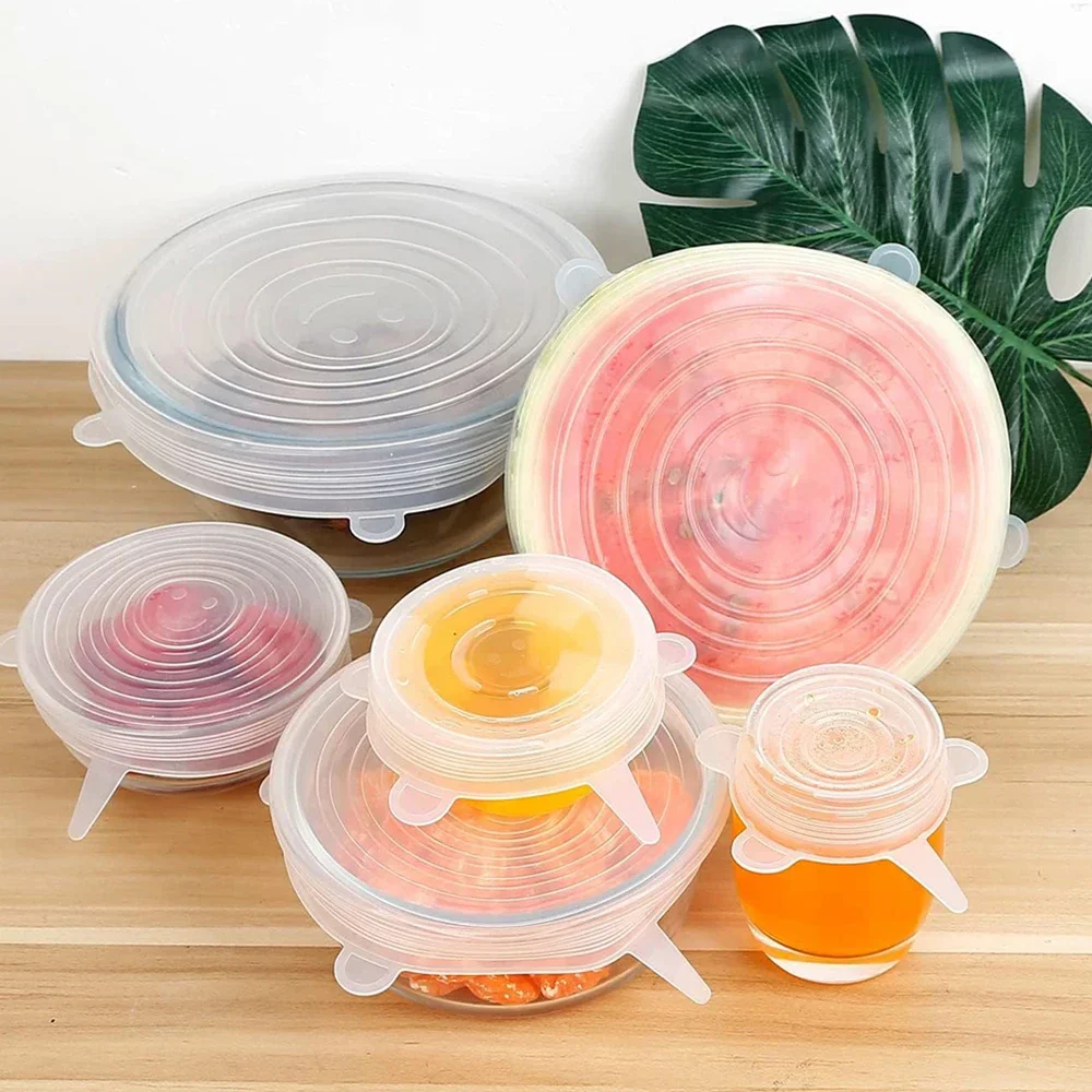 6Pcs Silicone Elastic Cover Universal Food Packaging Stretch Lids for Bowl Pot Dish Reusable Food Fresh Cover 6 Sizes