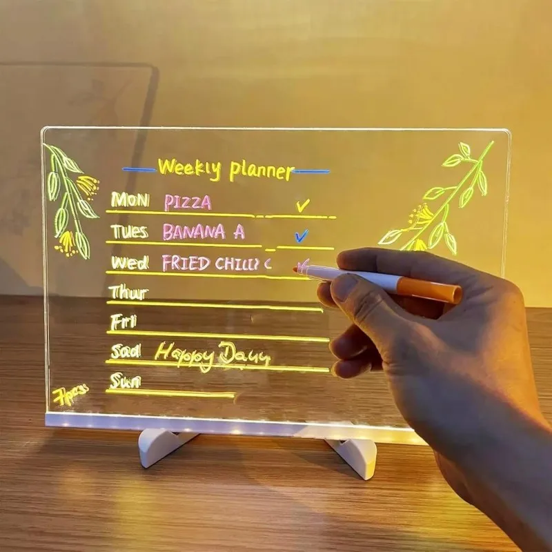 Lámpara LED personalizada, tablero de notas de mensajes acrílico, tablero de dibujo borrable USB para niños, luz nocturna para dormitorio, regalo de cumpleaños para niños