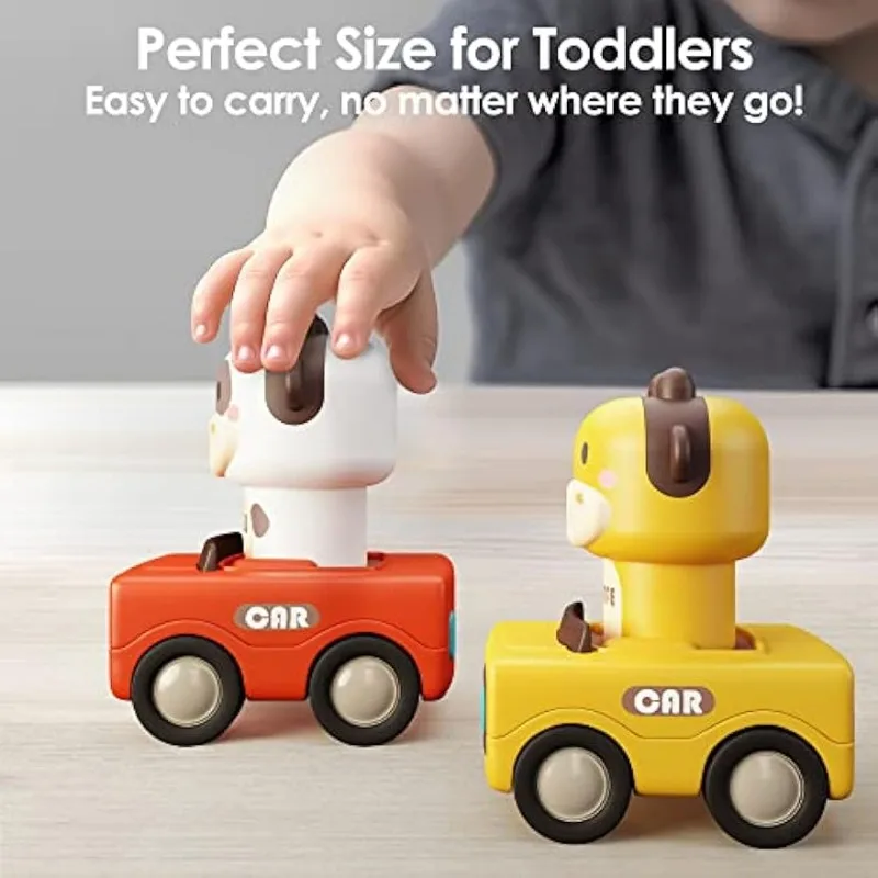 Press and Go รถของเล่นสําหรับเด็กวัยหัดเดิน 1-3,เด็กสัตว์รถแข่ง,ทารกเล่นชุดรถ, baby Push Go แรงเสียดทานของเล่นรถ