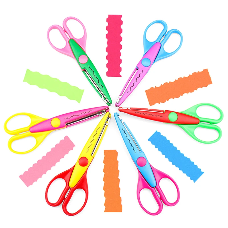 Juego de 6 unidades de tijeras con patrón ondulado, cortador de papel, herramientas hechas a mano, manualidades de papel, tarjeta Kawaii, tijeras para fotos, regalos para niños, suministros de oficina