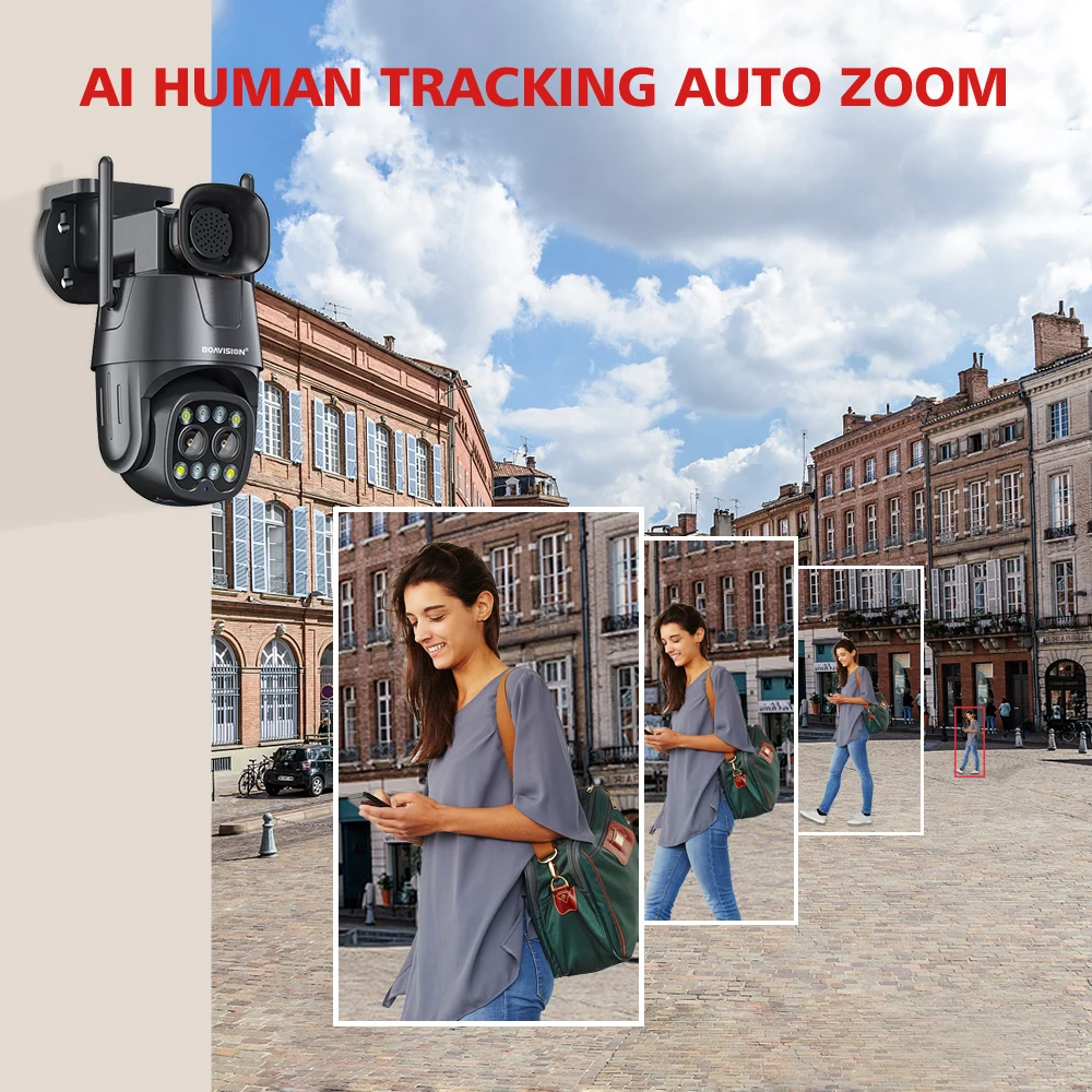 IP Cam Wifi/4G ซิมการ์ด PTZ 4MP 8MP Dual เลนส์ 2.8 มม.-8 มม.10X ซูมกลางแจ้ง AI การติดตามมนุษย์สี night Vision security Cam
