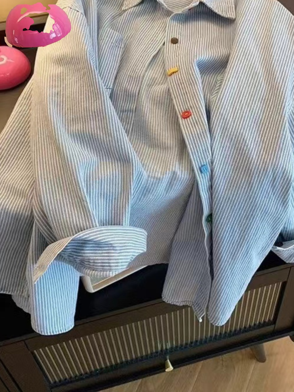 Csa  Fena Oversize Simples em Estilo Retro com Bloco de Cores, Manga Longa, trada em Denim, Top Casual de Negóc...