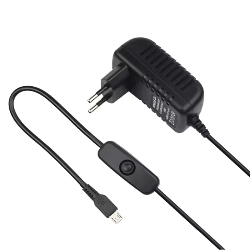 Fonte de alimentação 5V 3A Raspberry Pi 3B + 3B com botão interruptor Adaptador de alimentação Porta micro USB para Pi Zero 2 W Orange Pi Zero 3 LTS