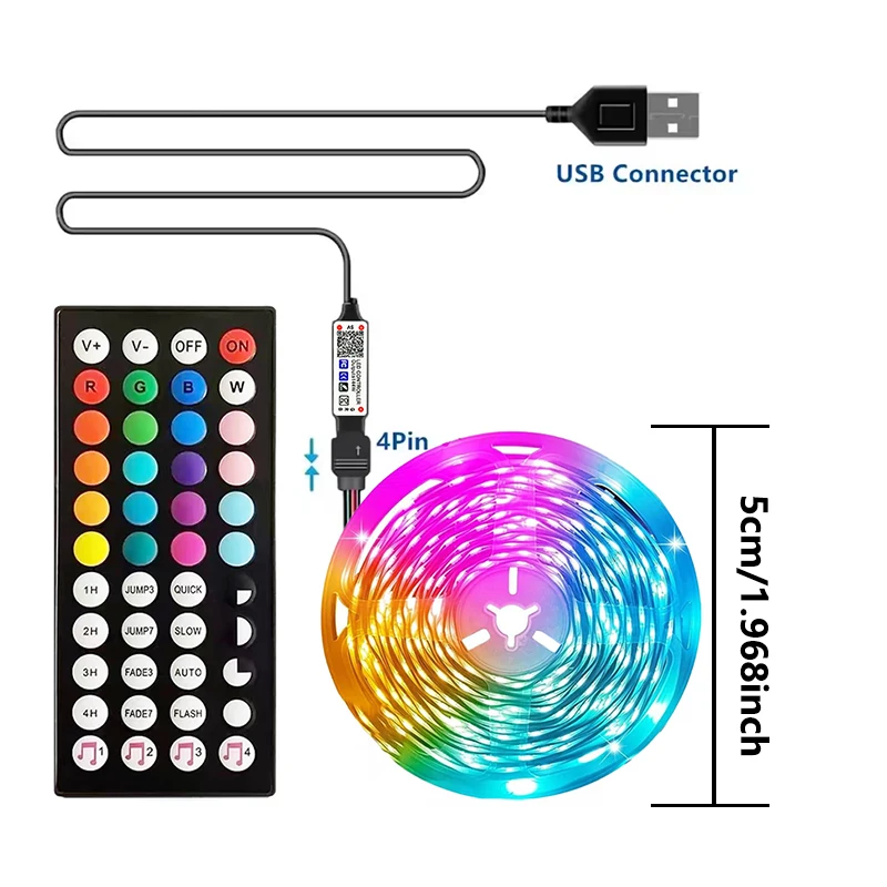 5M-30M 5V TV backlight Led strip light RGB with 44-key remote control and app music sync, color change is suitable for parties