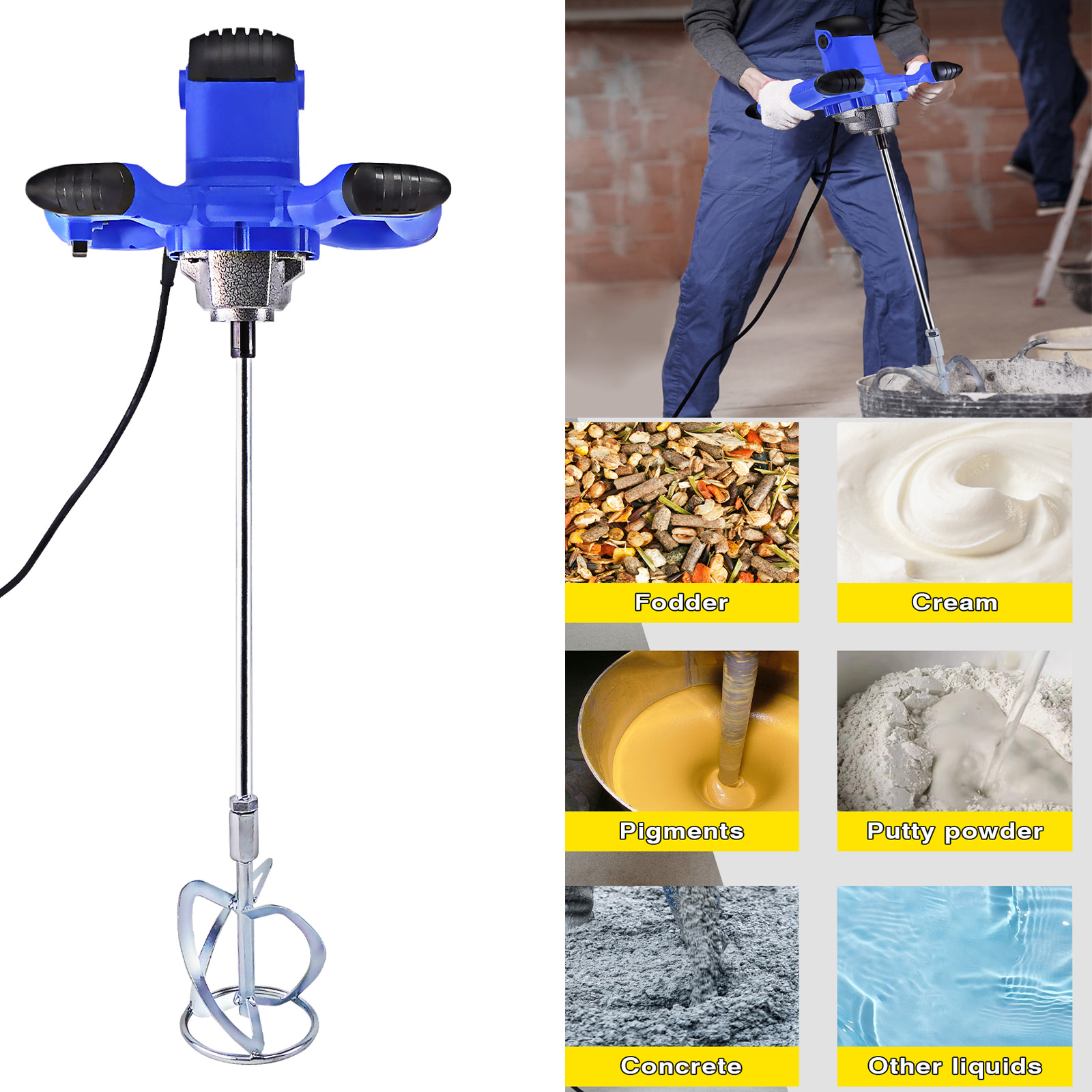 2600 W 240 V Betonmischer-Maschine, Paddelmischer, 1700 U/min, elektrischer Putzmischer, 6 Geschwindigkeiten einstellbares Farbmischer-Werkzeug