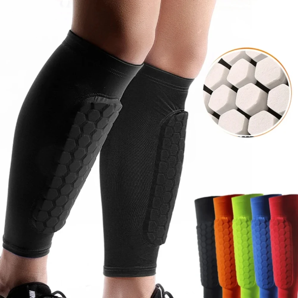 1 pçs caneleiras de futebol meias mangas com espuma bezerro compressão manga favo de mel almofadas esportes legging & equipamentos de futebol