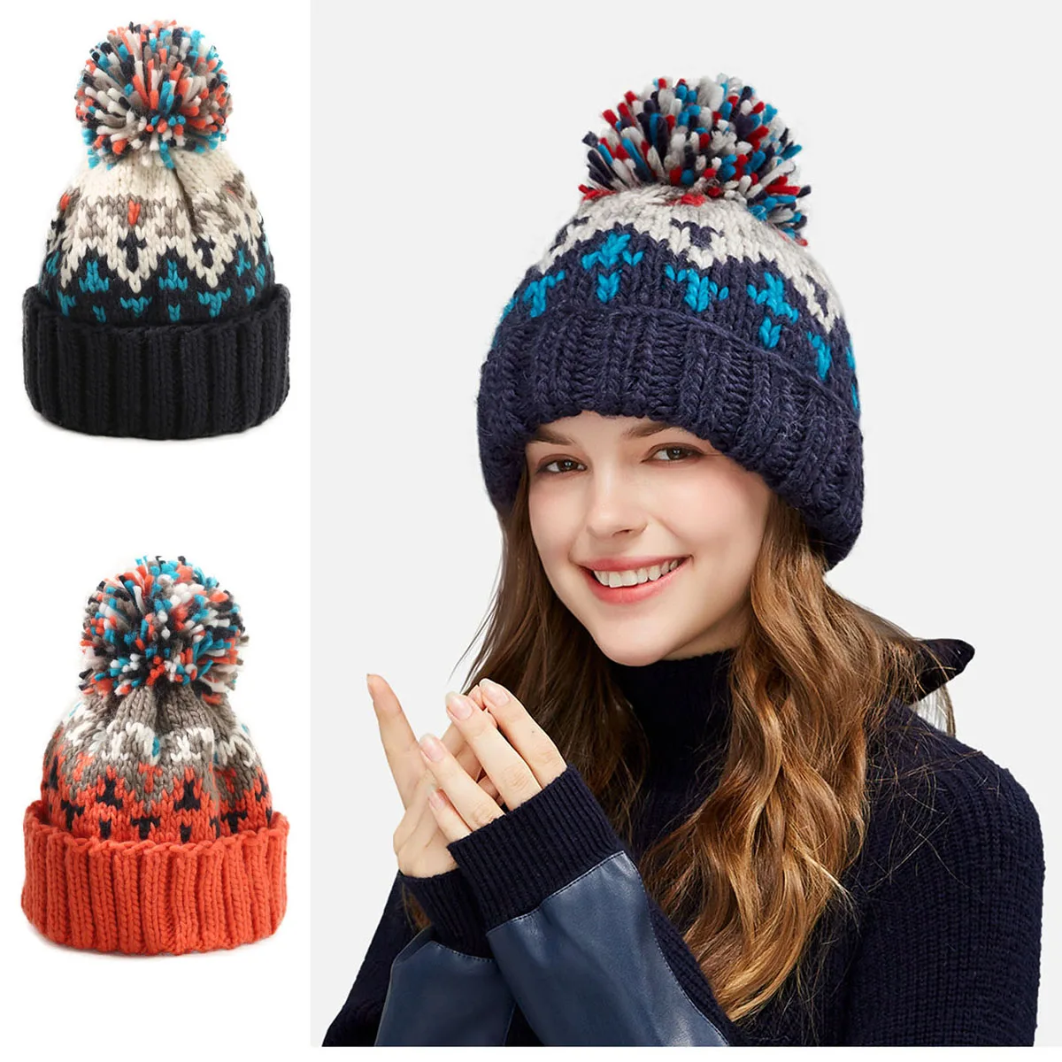 スキーカシミヤ女性の冬の帽子秋ビーニーポンポン暖かいウール Skullies 卸売アクリルビーニー冬の帽子女性のための