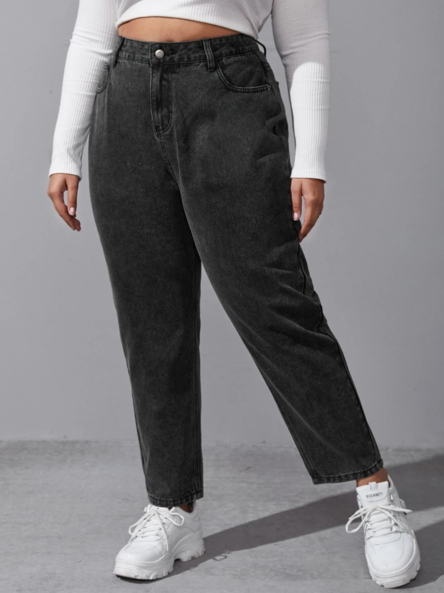 Pantalones vaqueros holgados y elásticos para mujer de talla grande, 5XL, 6XL, 100kg, color negro, talla grande, vaqueros para mujer