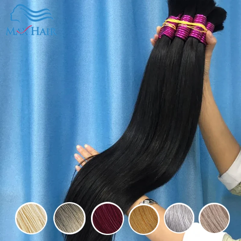 Maxhair-Raw Cabelo Virgem Humano, Pacotes retos, Cutícula não processada, Remy Hair, Extensões a granel, 100% Raw