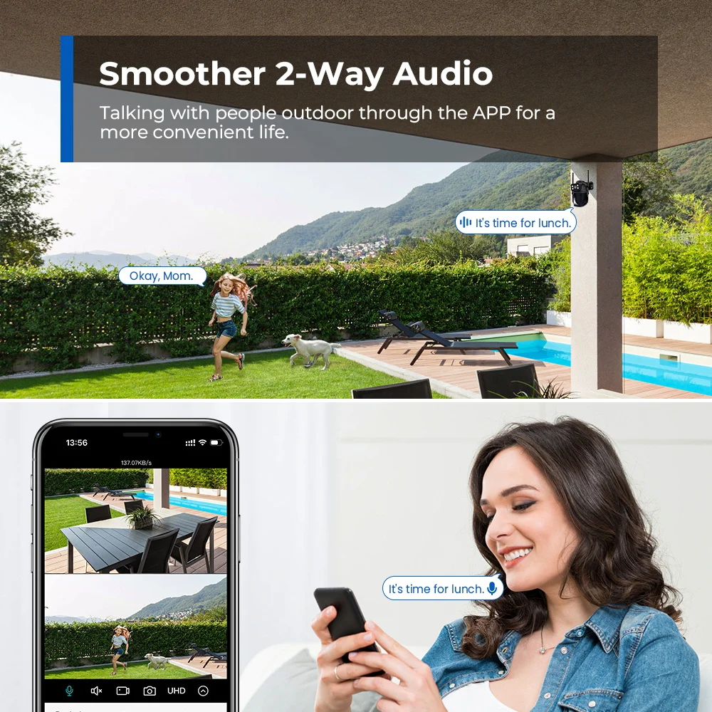 BESDER-cámara Wifi de pantalla Dual de 9MP, PTZ, Zoom Digital 8X, visión nocturna en Color, protección de seguridad exterior, cámara IP CCTV de 8MP iCSee