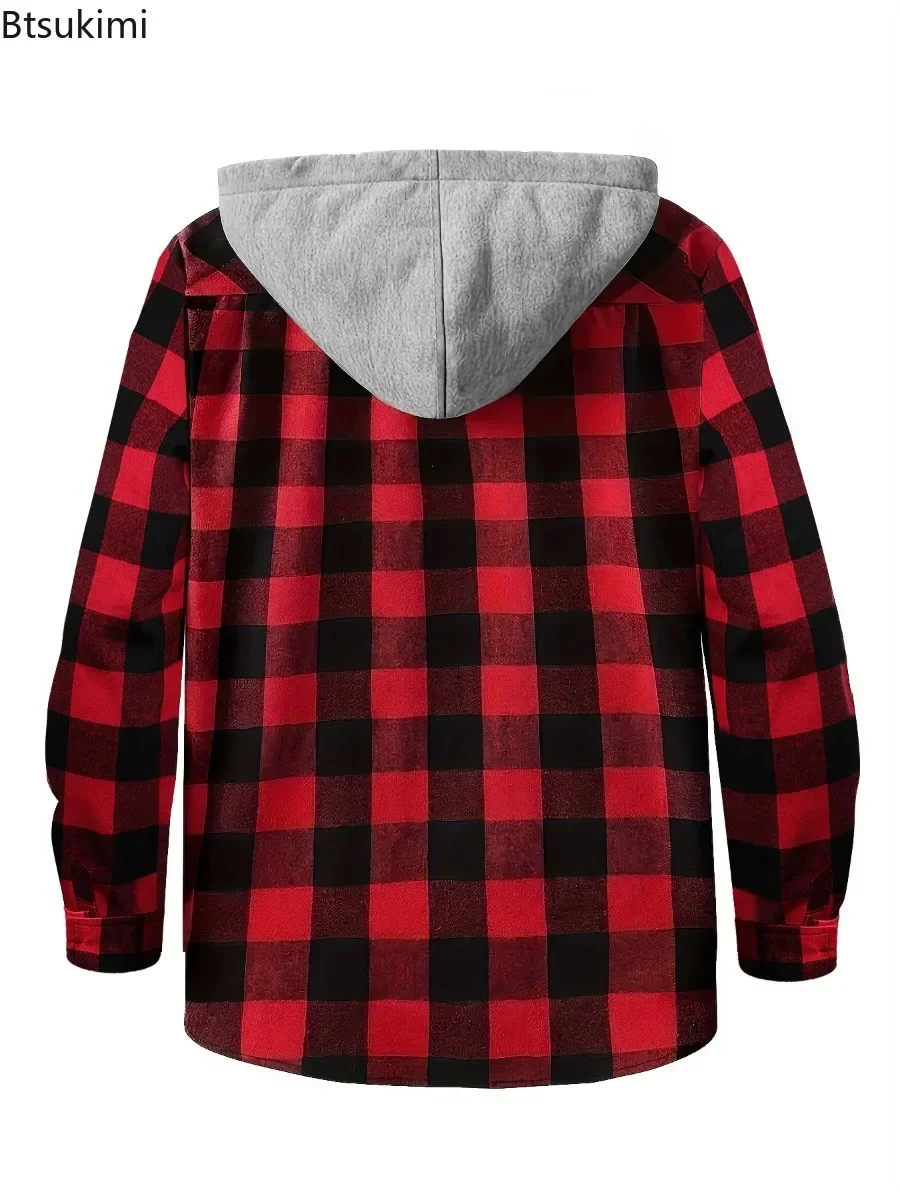 Frühling Herbst männer Plaid Shirts Lose Beiläufige Lange Ärmel Hemd Jacken Mode Mit Kapuze Strickjacke Mäntel Einfache Sport Tops für männer