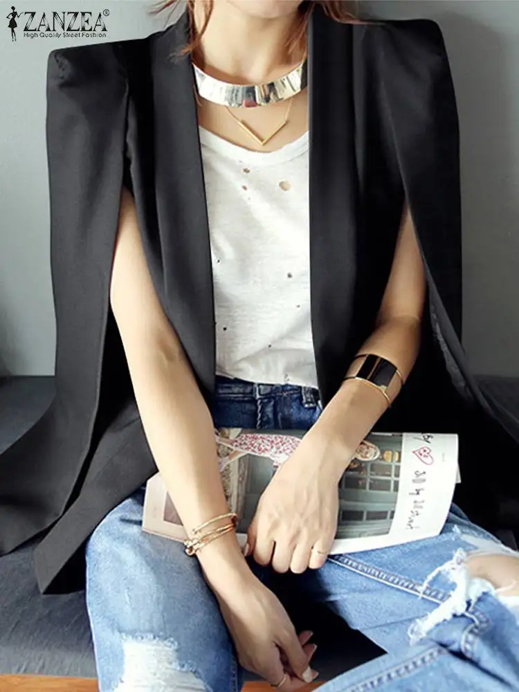 Zanzea เสื้อคลุมมีปกสำหรับผู้หญิง, เสื้อคลุมเบลเซอร์แฟชั่นเสื้อแขนยาวสตรีเสื้อคลุมทำงานสีดำ OL ลำลอง2023ฤดูใบไม้ร่วง