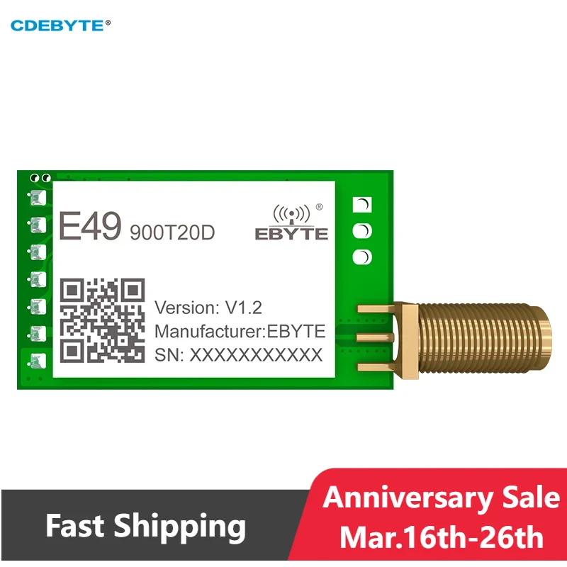Drahtloses Datenübertragungsmodul 868 MHz 915 MHz CDEBYTE E49-900T20D Geringer Stromverbrauch 20 dBm SMA-Antennen-DIP-Funkmodul