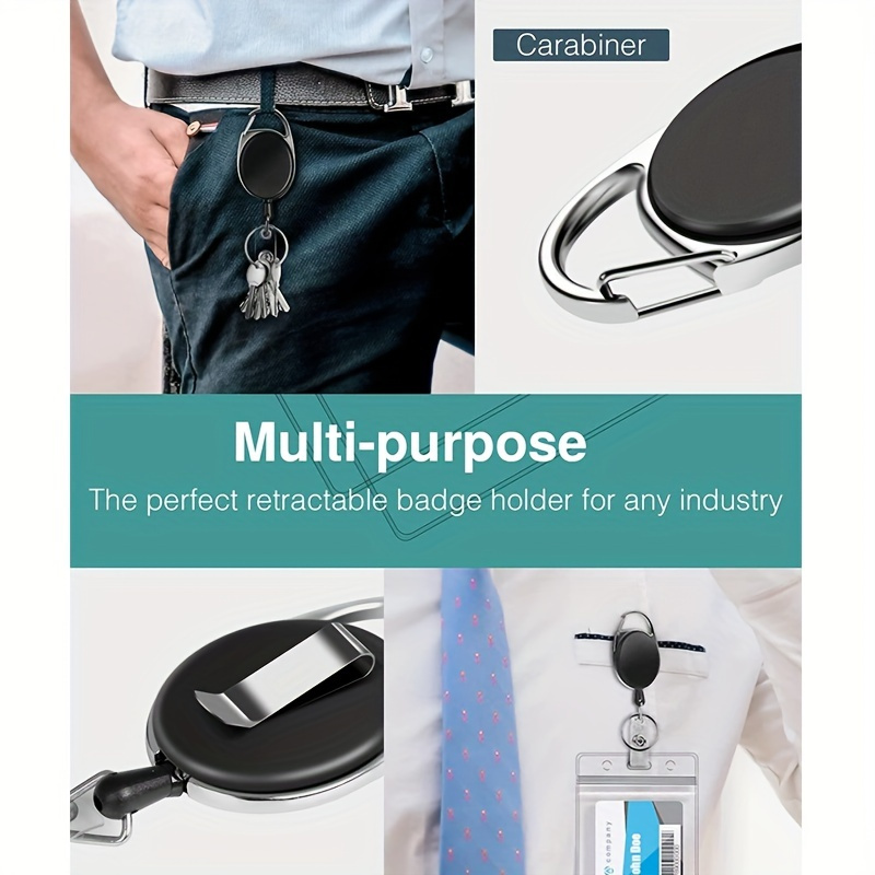 3 High-Quality Retractable Badge Holders with 360° Rotation Belt/Carabiner Clip, Key Chain Ring, Snap Fastener, and PVC ID Strap