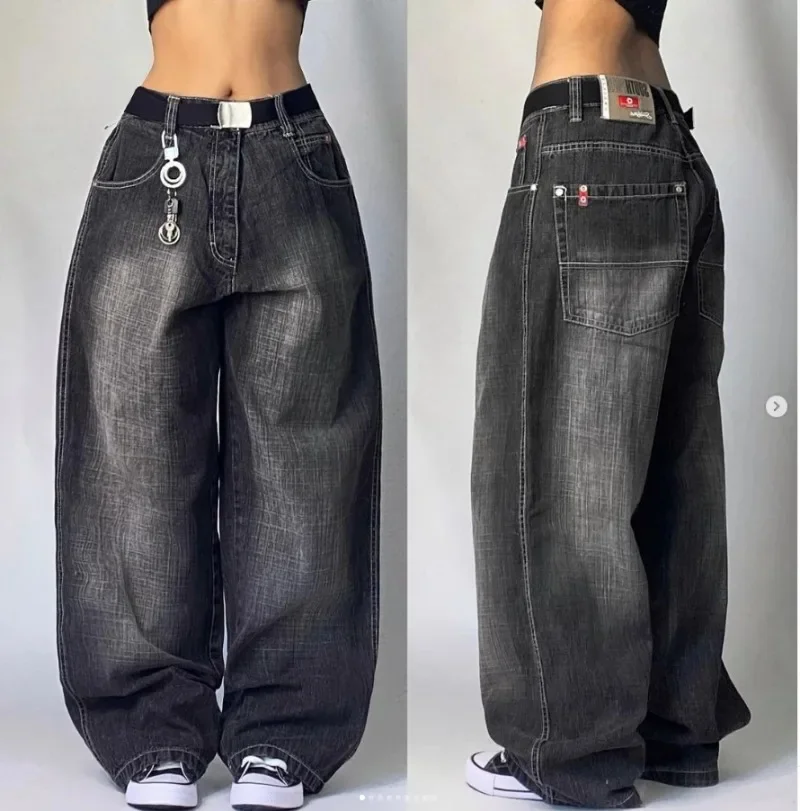 ストリートウェア SOUTHPOLE レディース ジーンズ Y2K 新しい原宿ヒップホップ ブラック パンツ ウォッシュ アンド グラウンド ホワイト バギー ジーンズ ゴシック ワイド パンツ