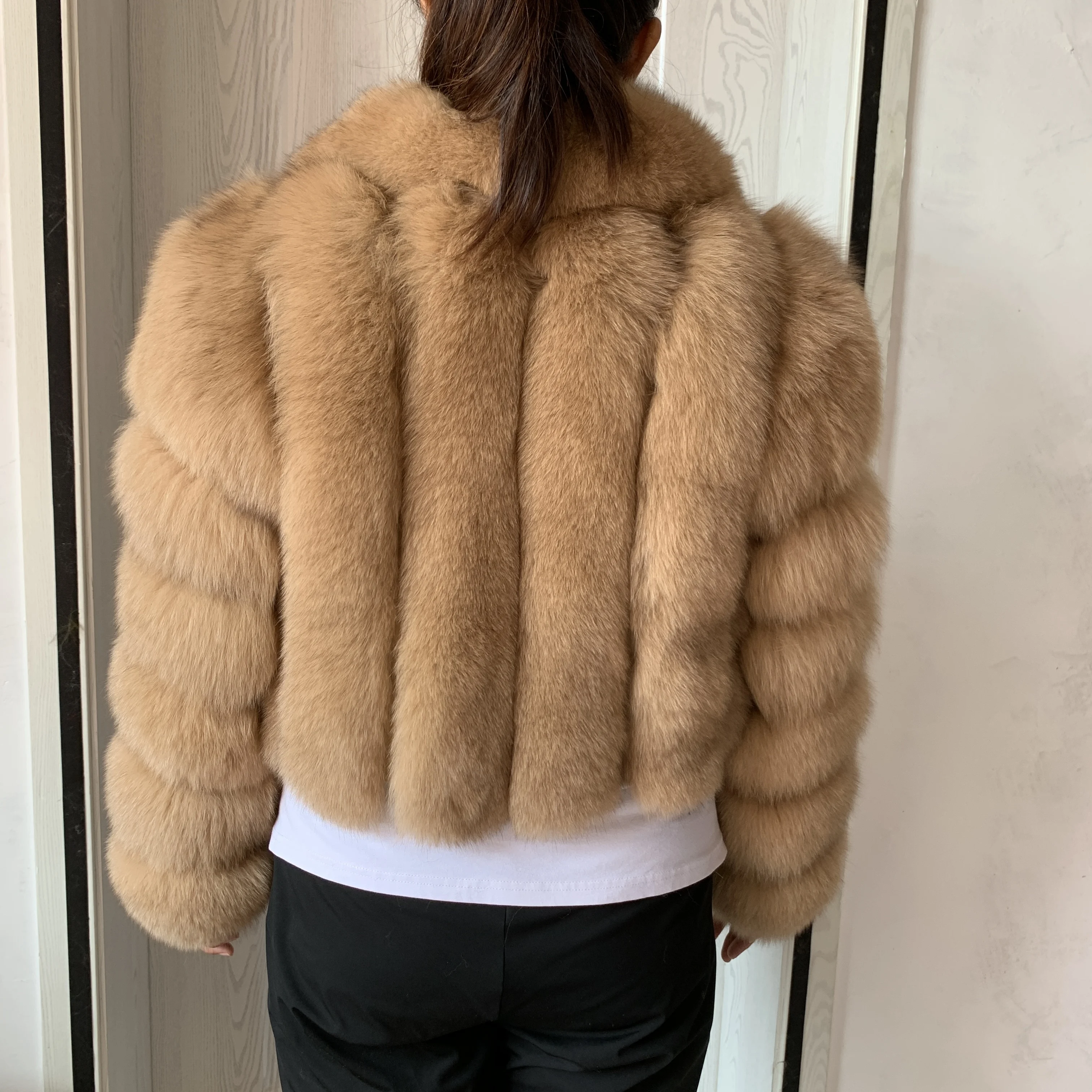 2023 New Vertical Fox Fur Coat with Fox Fur Collar for Women's Winter Warmth Natural Fur Jacket Popular Style Real Fox Fur Coat
