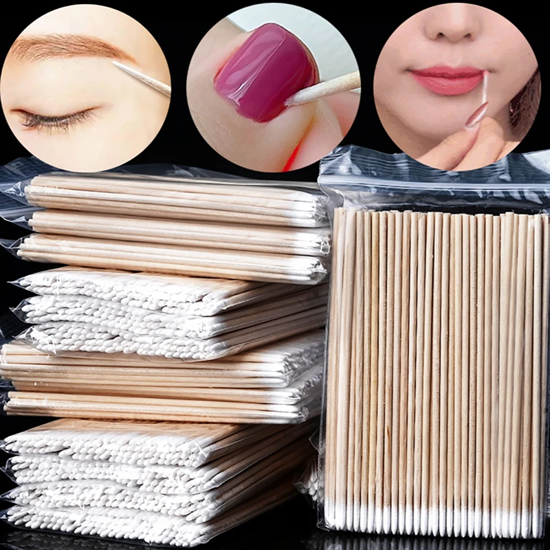 100/200/500PCS Remove Overflow Glue Nail Cotton Swab 10cm Nail Gel Polish Remove Wood Cotton Swab Detail Correcter Manicure Tool