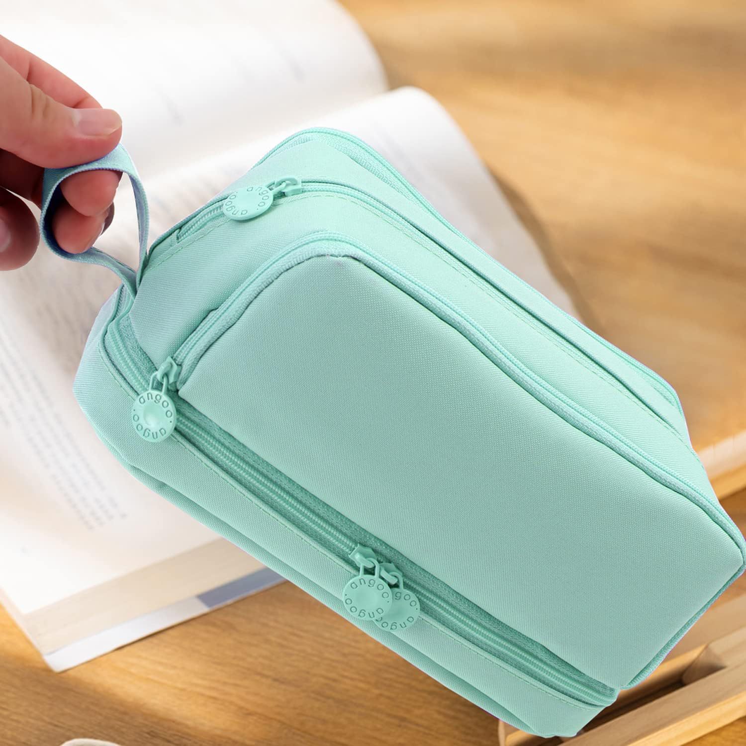 Black Pencil Bag High Capacity Pen Case Solid Color Ruler Canvas Pouch School Supplies Gift Holder Storage 2 Layers Organizer IN