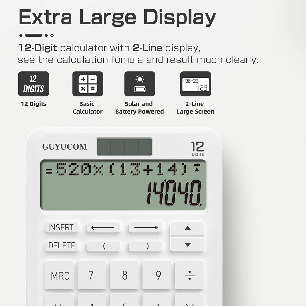 Calculadora de escritorio con grabación de historia mejorada y función de seguimiento, porcentaje, pantalla LCD grande de 2 niveles y clara de 12 dígitos