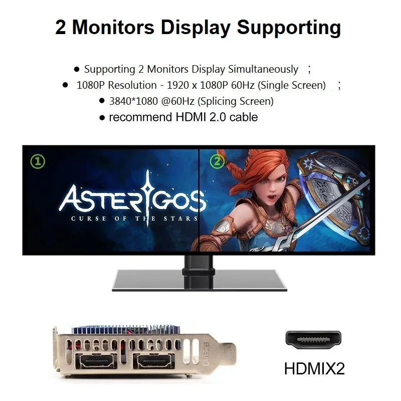 Tarjeta gráfica SONGREY GT730 de 4GB DDR3 2HDMI, pantalla de 2 monitores PCI-E2.0 16X, GPU de computadora, GPU de perfil bajo 1080P, 1 año de garantía