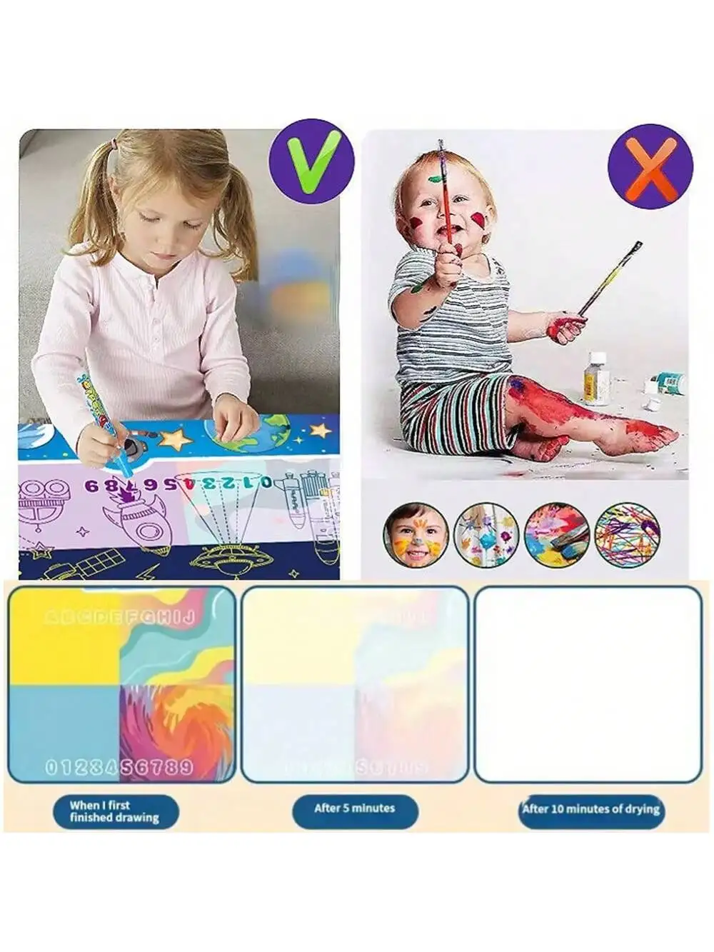 100*80CM 어린이를위한 마법의 물 낙서 매트-마법 펜이있는 재사용 가능한 방수 드로잉 보드, 어린이를위한 교육 미술 장난감