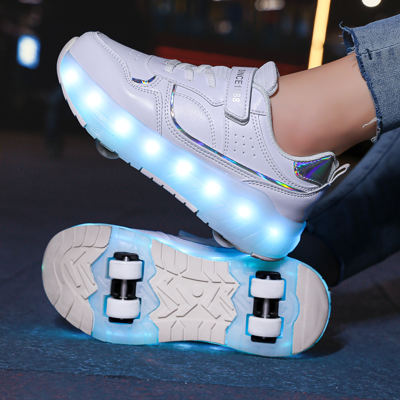 Kinder-Turnschuhe mit LED-Licht, 4 Räder, leuchtende Schuhe mit Rollen, wiederaufladbar, für Mädchen, Jungen, Damen, Kinder, Rollschuhe