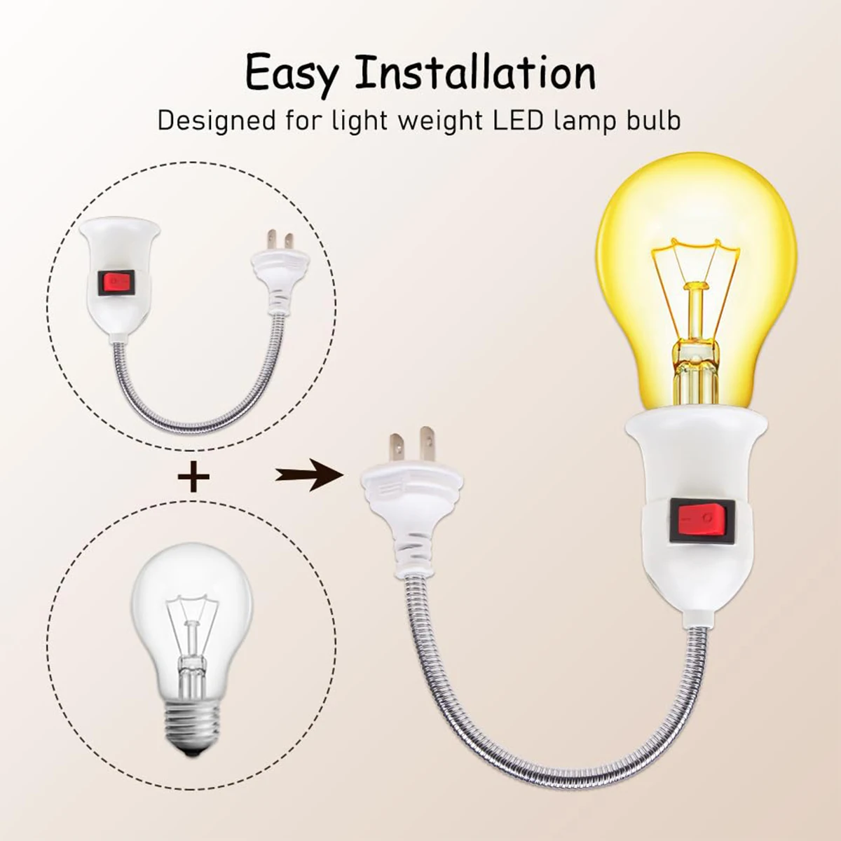 Base de lámpara E27, toma de luz de prueba móvil con curva Flexible, adaptador de luz, interruptor de enchufe, soporte de lámpara con enchufe para UE, EE. UU., Reino Unido, lámpara de mesa LED