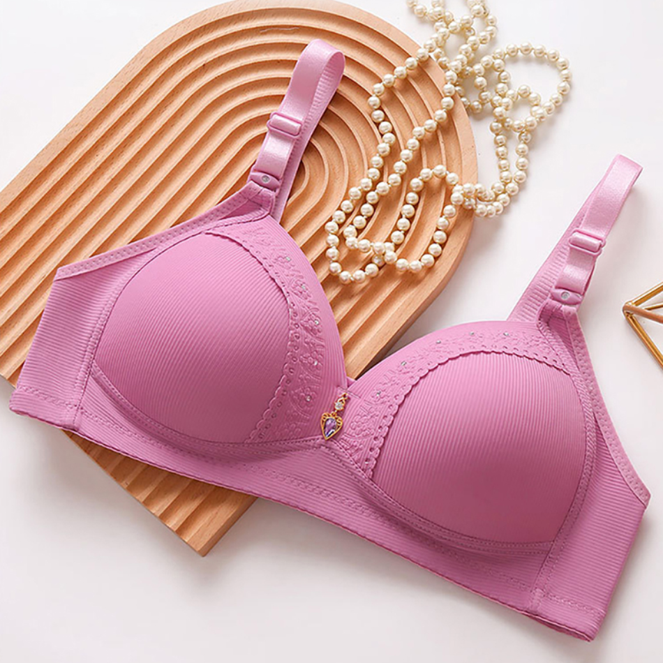 Elegant Women Plus Size Full Solid Color Cup Bra Wire-Free with Side Gather for Flattering and Supportive Fit Nursing Bras