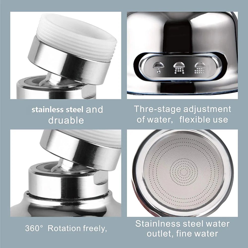 3 โหมดก๊อกน้ําปรับ Booster ก๊อกน้ํา Aerator เคลื่อนย้ายได้ยืดหยุ่น TAP HEAD Shower Diffuser Rotatable หัวฉีดอุปกรณ์ครัว