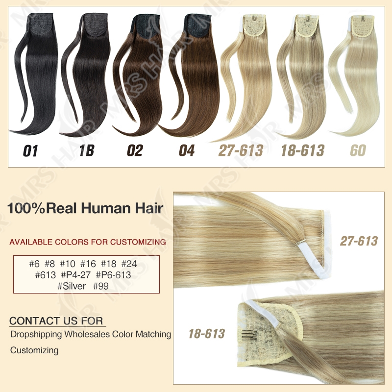 MRSHAIR-Extensions de Cheveux Naturels en Queue de Cheval, Qualité Remy, Blond, Brun, Noir, avec réinitialisation
