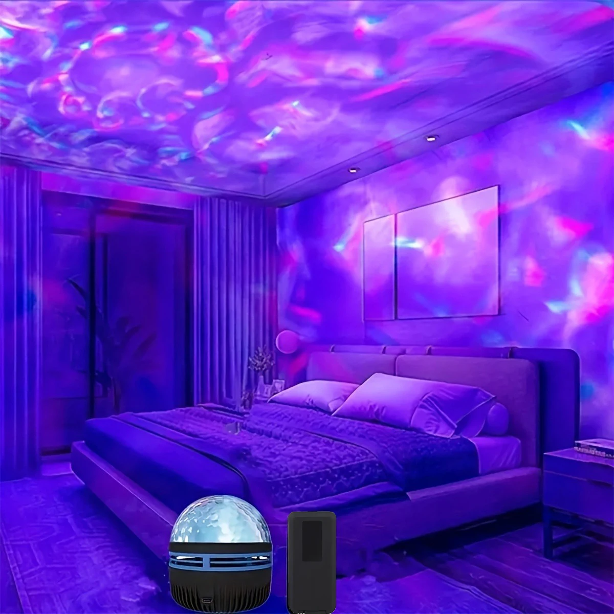 1 szt. LED Galaxy Star projektor świetlny, zasilany przez USB, fala tętnienia wody, zdalnie sterowana lampka nocna do sypialni, na imprezę, kino domowe
