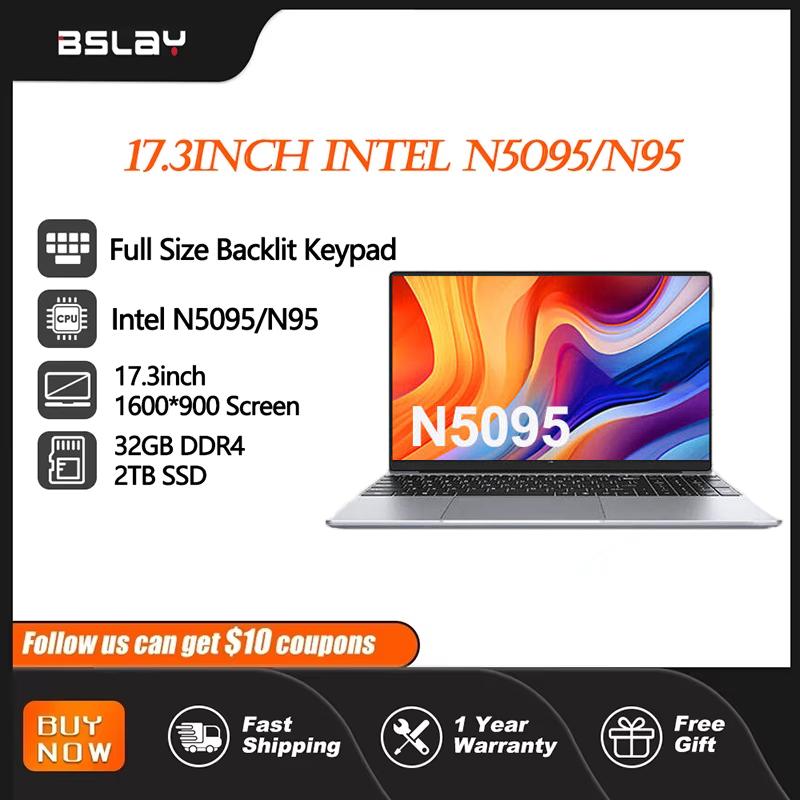 Laptop 17,3 cala Intel N5095 N95 32GB RAM 2TB SSD DDR4 Window11 Podświetlana klawiatura z czytnikiem linii papilarnych Kamera HD Komputer do gier PC