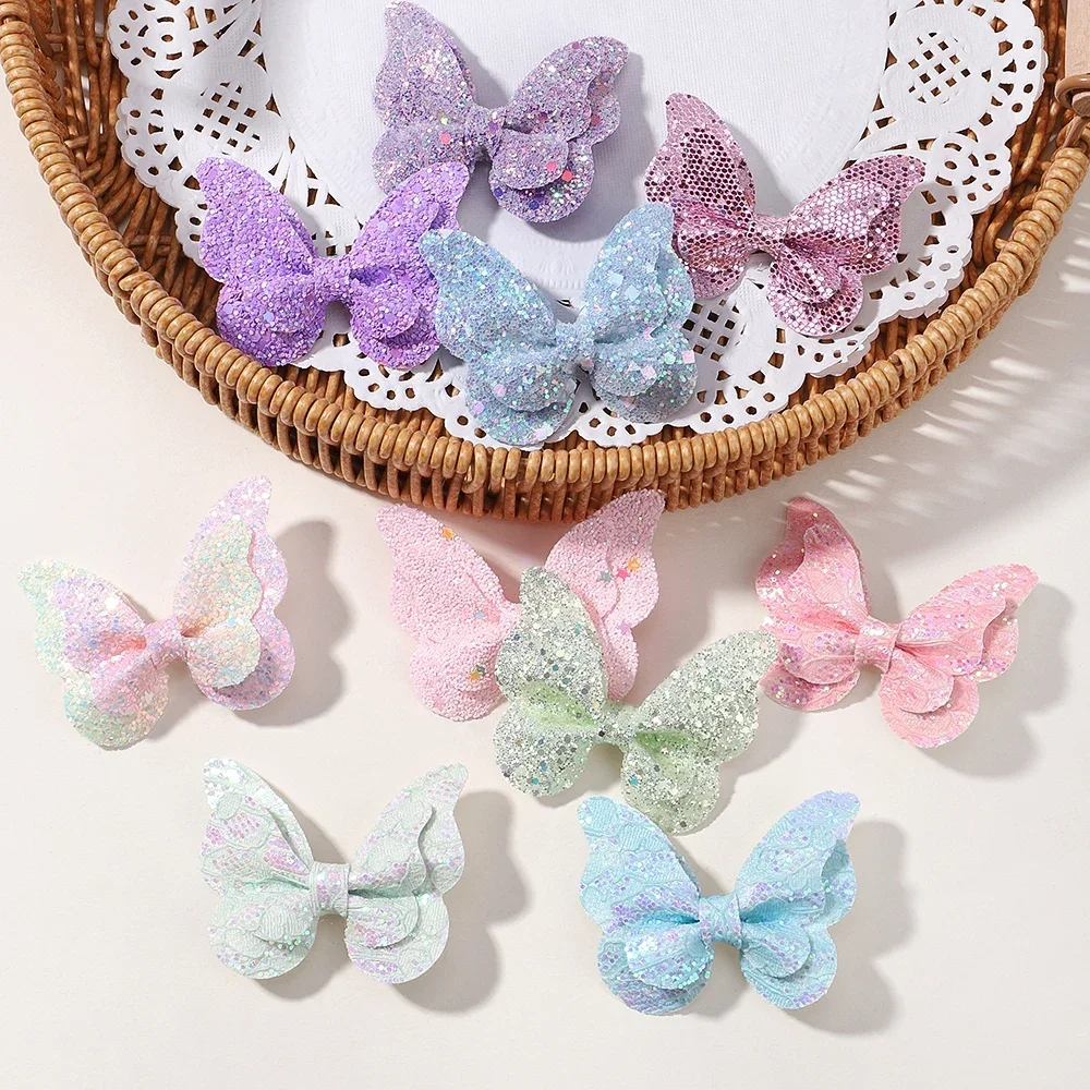 2/4/5 個女の子かわいいスパンコールダブル蝶ヘアクリップ弓ヘアピン DIY 帽子弓の装飾ヘアグリップ子供ヘアアクセサリー
